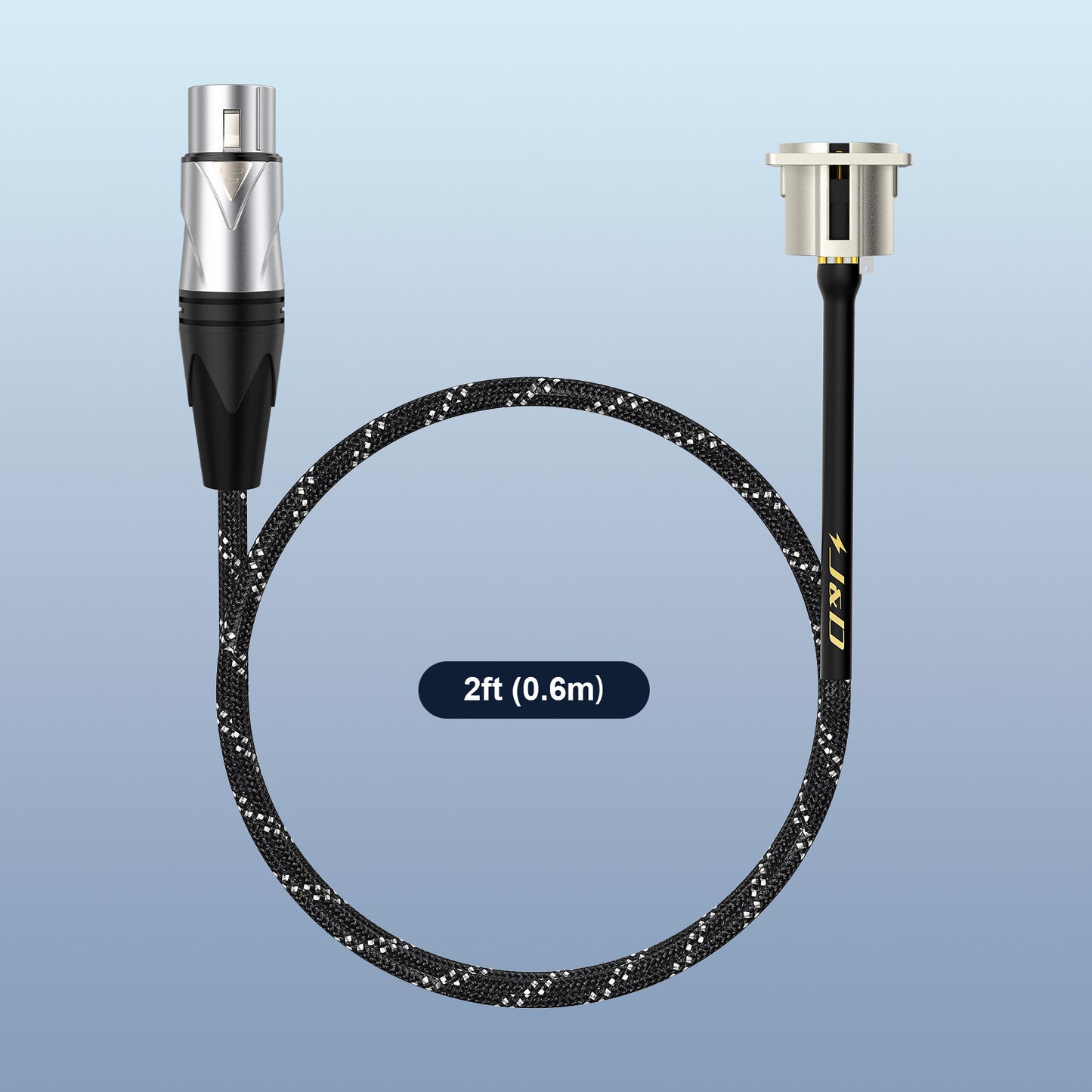 J&D 2-Pack D-Type XLR Cables, Female to Male, 2ft - Pro Audio, Stage, No Solder