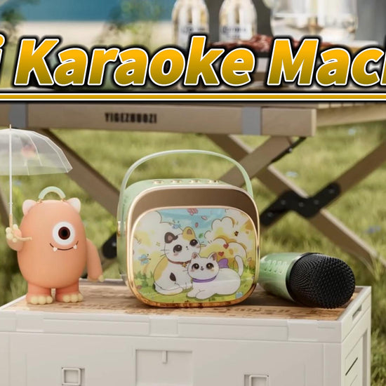 kids mini karaoke machine with 2 wireless microphones, Bluetooth speaker with LED lights, portable party toy for girls and boys