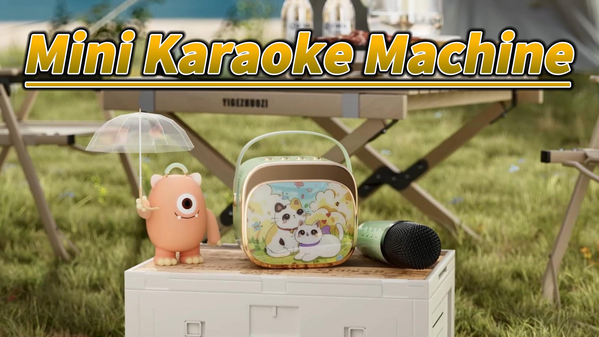 kids mini karaoke machine with 2 wireless microphones, Bluetooth speaker with LED lights, portable party toy for girls and boys