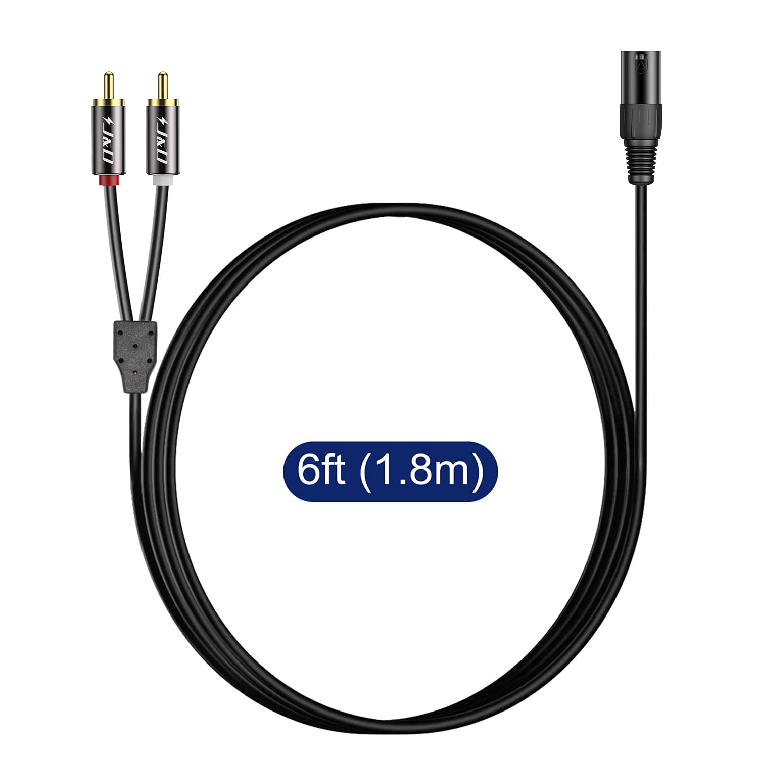 J&D XLR to 2 RCA Y Splitter Patch Cable, PVC Shelled Unbalanced Dual RCA Male to XLR Male Stereo Audio Interconnect Cable Adapter for Speaker