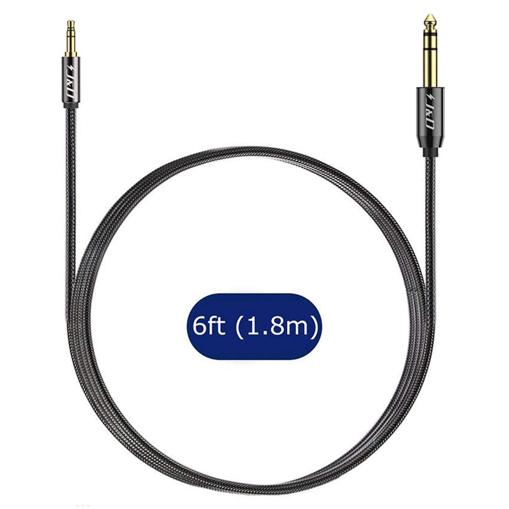 J&D Gold-Plated 3.5mm 1/8' Male TRS to 6.35mm 1/4' Male TRS Stereo Audio Cable with Zinc Alloy Housing and Nylon Braid for iPhone, iPad, iPod
