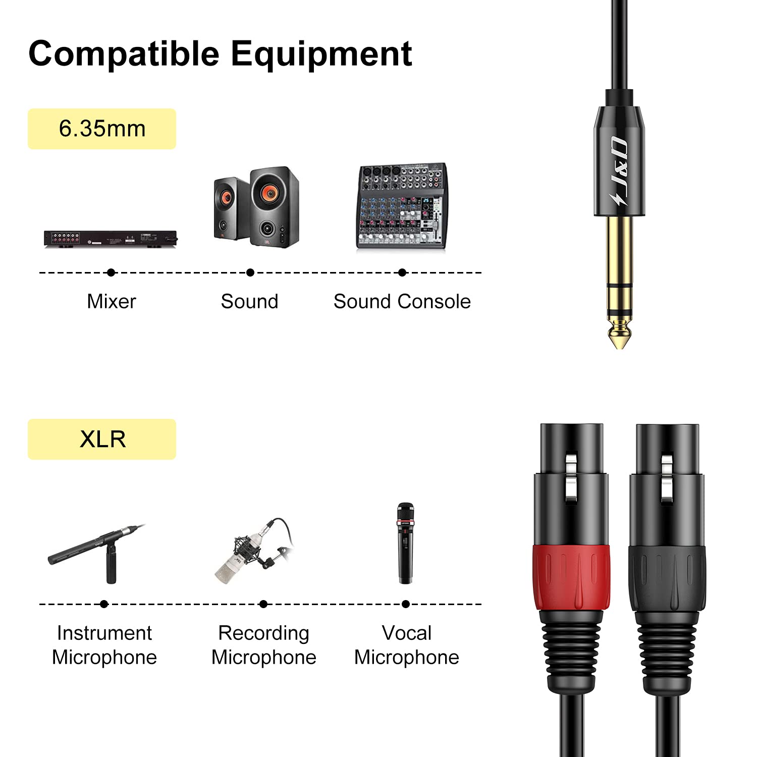 2 XLR Female to 6.35 mm 1/4 inch TRS Male Unbalanced Stereo Audio Cable