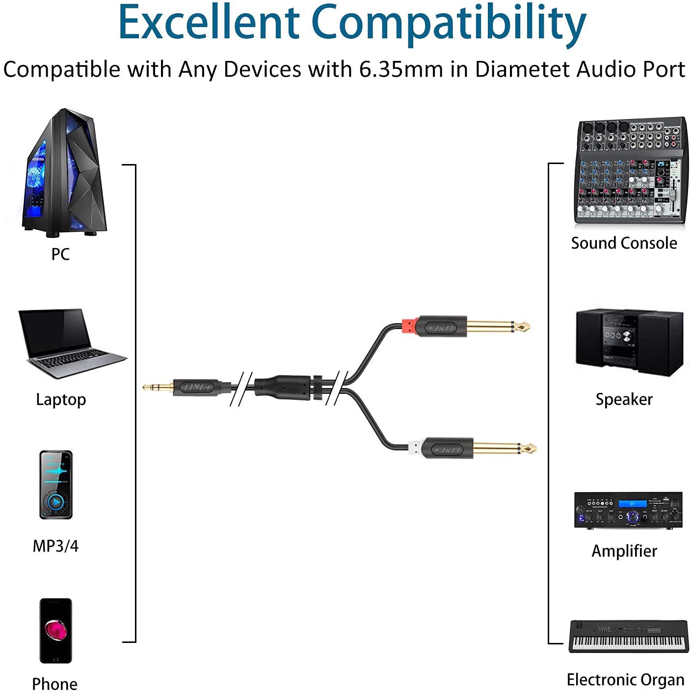Cavo Audio 6 Piedi - Da Jack 3.5mm Stereo Maschio A Doppio Jack 1 4 Quot 6 35mm Mono - Foto 13