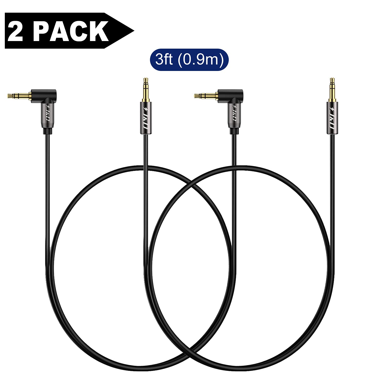 J&D Cavo Audio Aux 3,5mm Placcato Oro – Connettore Angolato A 90°, 4,5 Metri, Per Altoparlanti, Smartphone, PC E Cuffie