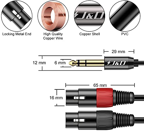 2 XLR Female to 6.35 mm 1/4 inch TRS Male Unbalanced Stereo Audio Cable