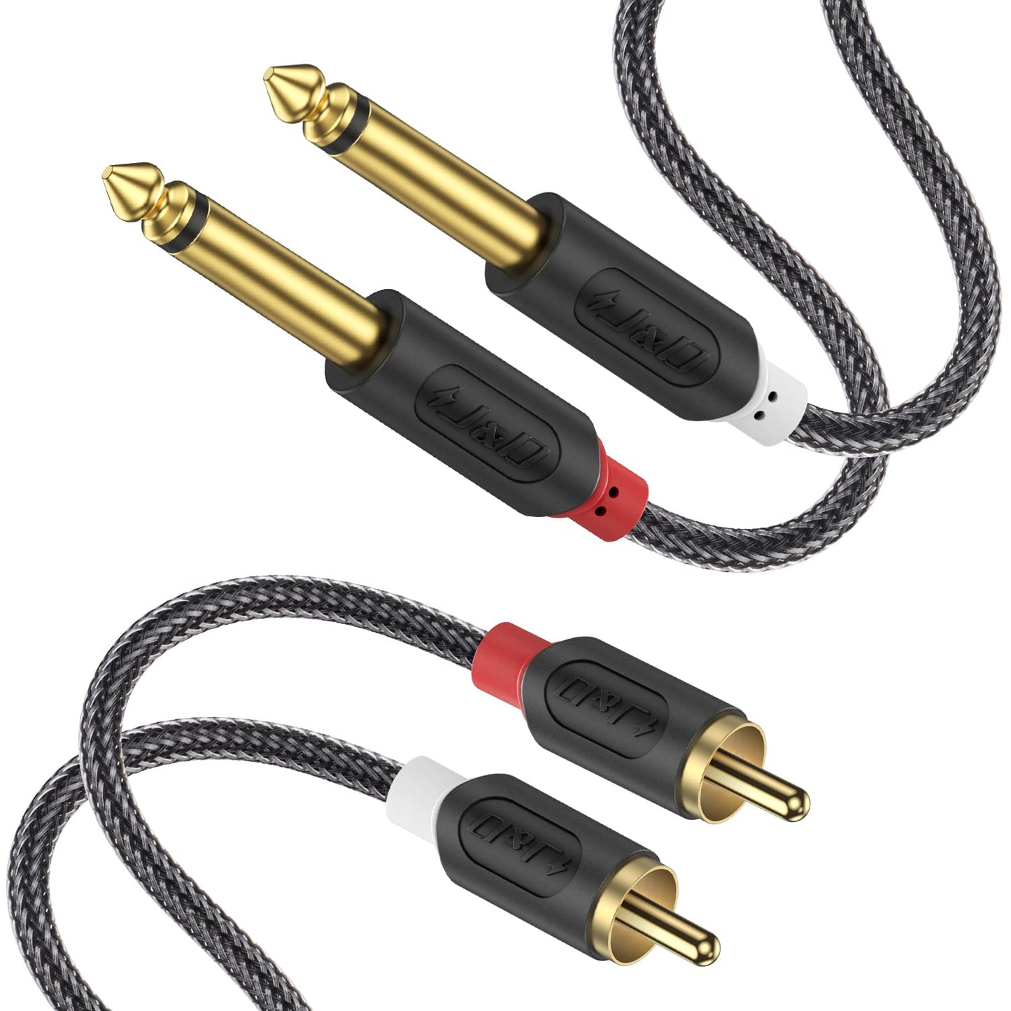 Cavo di interconnessione audio stereo doppio da 1/4 di pollice da TS a doppio RCA in nylon