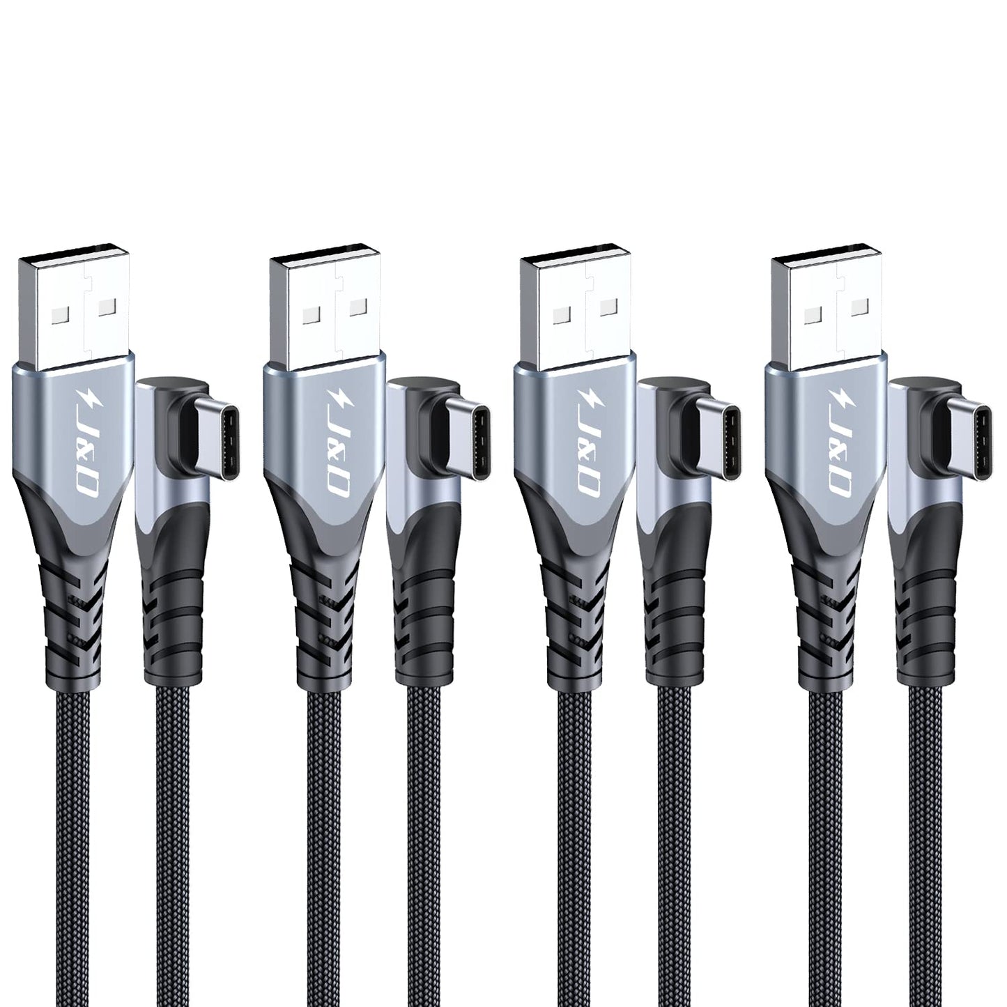 4-Pack Right Angle USB Type-C Fast Charging Cable