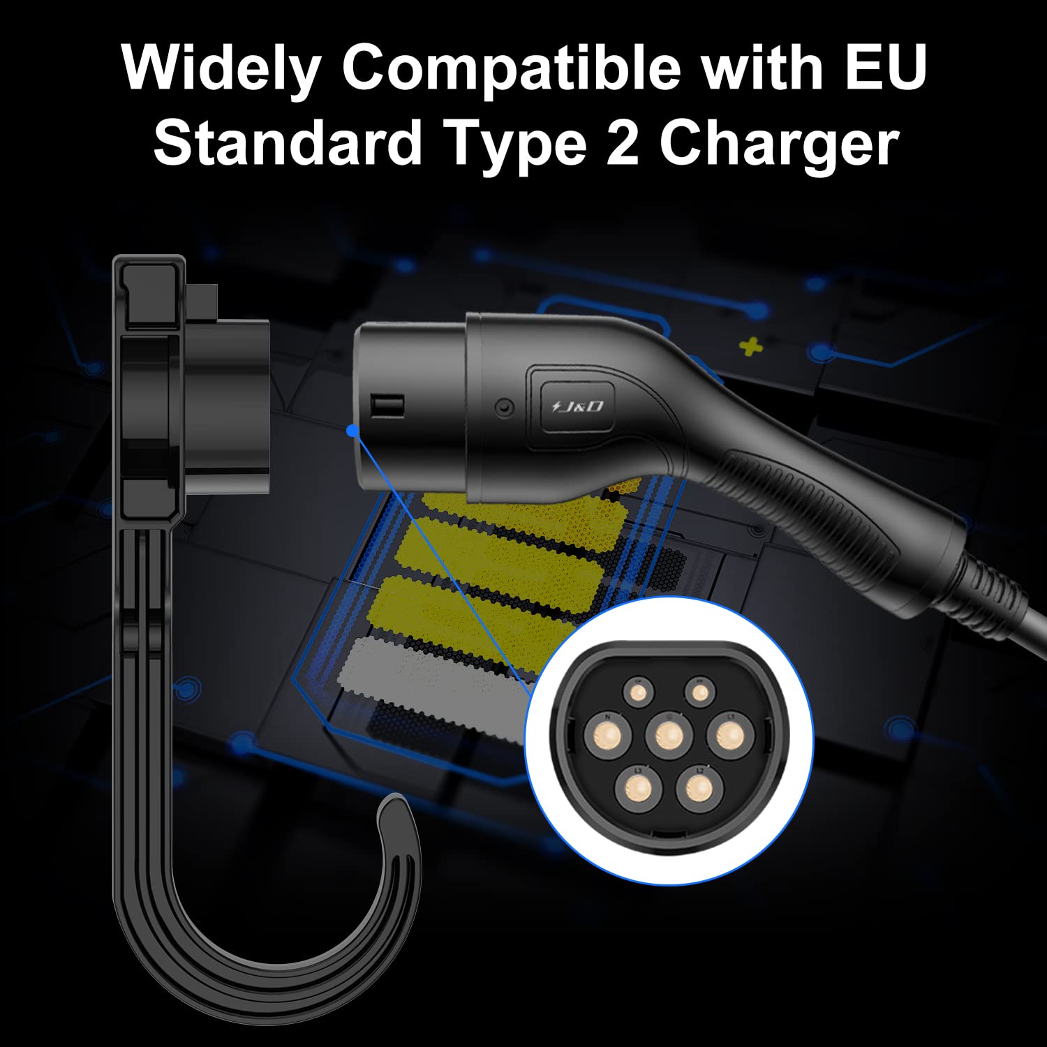 EV Type 2 Charger Holder with Hook for IEC 62196-2 Connectors – J&D Tech