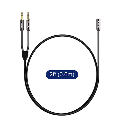 3.5 mm TRS Female to 2 X 3.5 mm TRS Male Y-Splitter Stereo Audio Cable