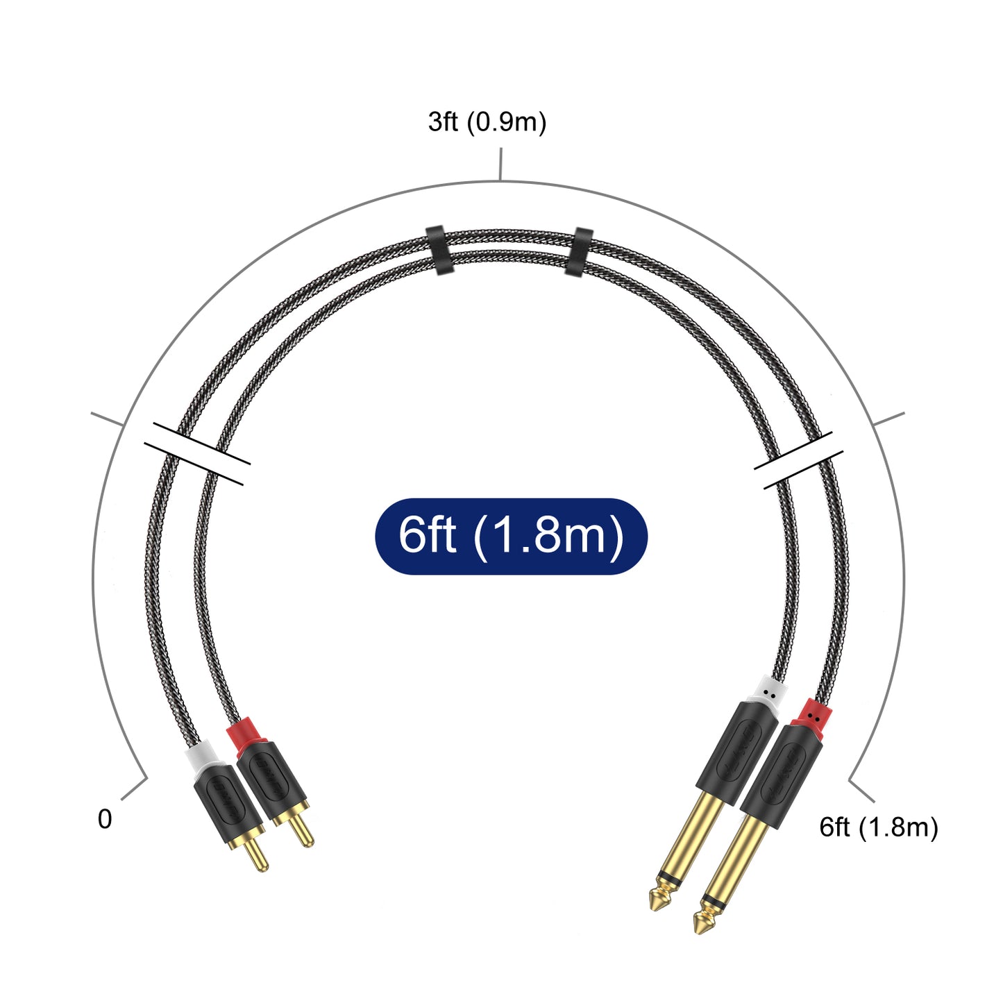 Nylon Braid Dual 1/4 Zoll TS zu Dual RCA Stereo Audio Verbindungskabel