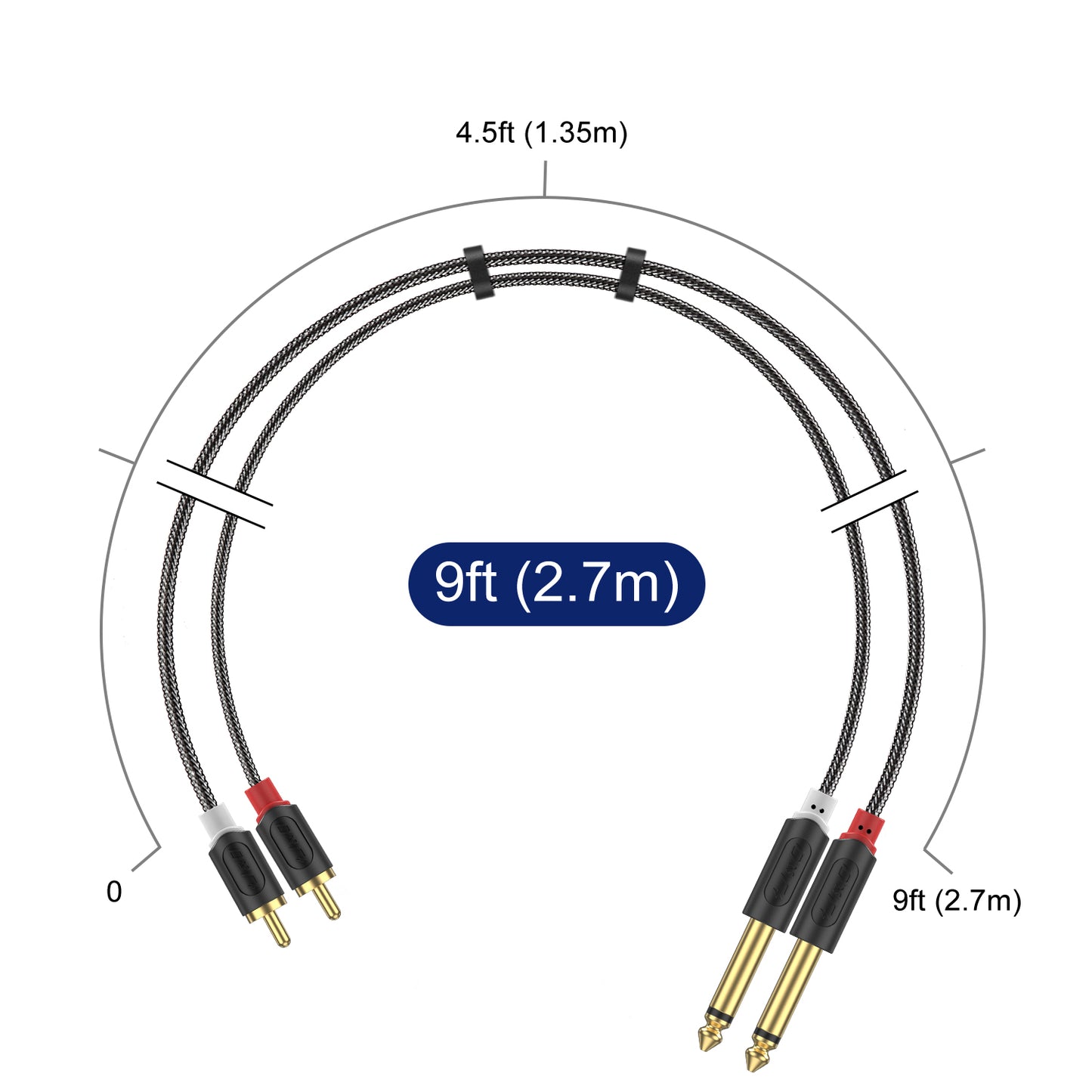 Cavo di interconnessione audio stereo doppio da 1/4 di pollice da TS a doppio RCA in nylon