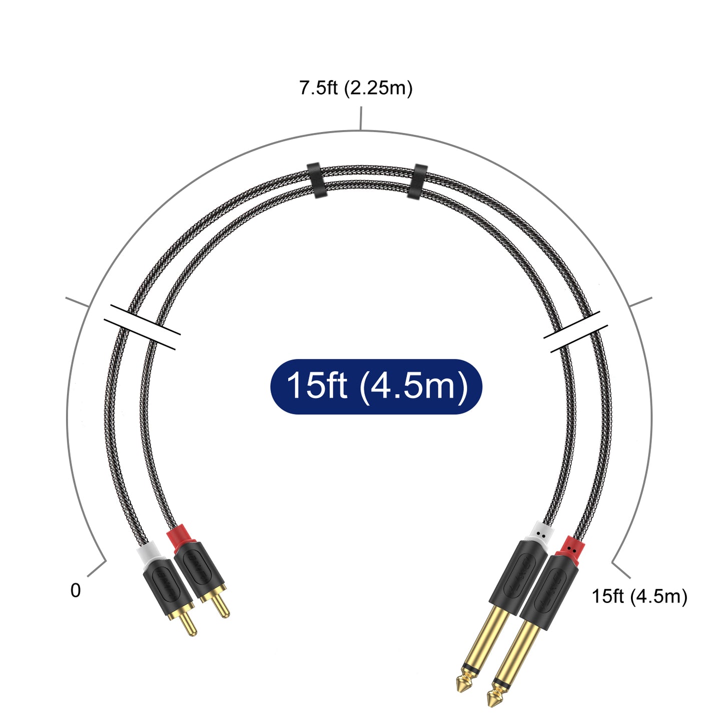 Cavo di interconnessione audio stereo doppio da 1/4 di pollice da TS a doppio RCA in nylon