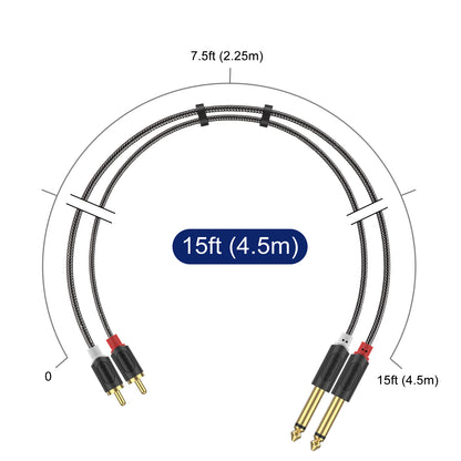 Nylon Braid Dual 1/4 inch TS to Dual RCA Stereo Audio Interconnect Cable