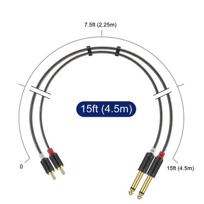 Cavo di interconnessione audio stereo doppio da 1/4 di pollice da TS a doppio RCA in nylon